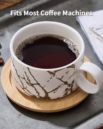 Набір чашок кавових Cappuccino HOME DECOR - 4 шт. по 160 мл з підставками та стійкою - 160 мл, кераміка, для еспресо, капучино, лате, мармурова колекція