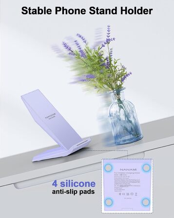 Бездротовий зарядний пристрій NANAMI Qi з адаптером USB-C 20W PD для iPhone 17/16/15/14/13/12 Pro Max XR 8 та Samsung Galaxy S25/S24/S23/S22 (фіолетовий)
