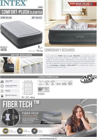 Надувний матрац Intex Comfort-Plush 230V односпальний (99x191x46 см) - комфортний для дому та відпочинку