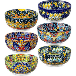 Vancasso Stoneware Cereal Bowls Set - 6 Piece Colorful Double-Sided Salad, Soup & Pasta Bowls - 840ML
