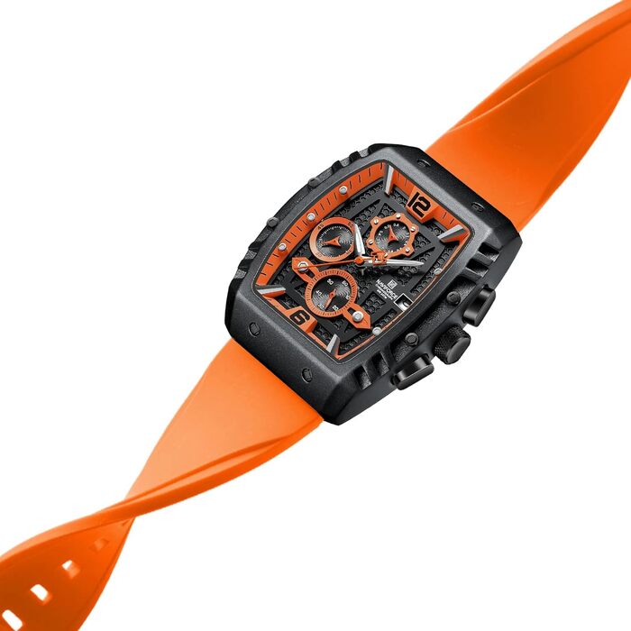 Чоловічий кварцовий годинник Naviforce з автом. датою та тижневим індикатором, аналоговий (чорний+оранжевий)