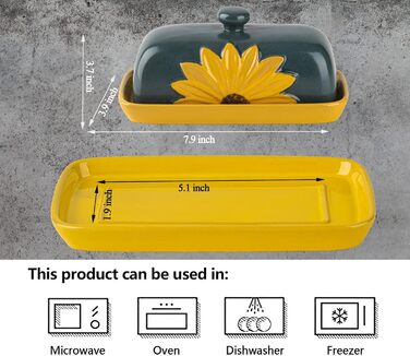 Farmhouse Ceramic Butter Dish with Lid, Large Sunflower Butter Dish