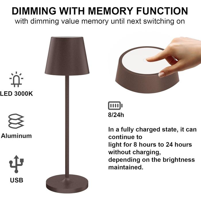 LED акумуляторні настільні лампи Klighten (2 шт.), диммування, для дому та вулиці, USB-зарядка, 3000K, рожевий, IP54, алюміній