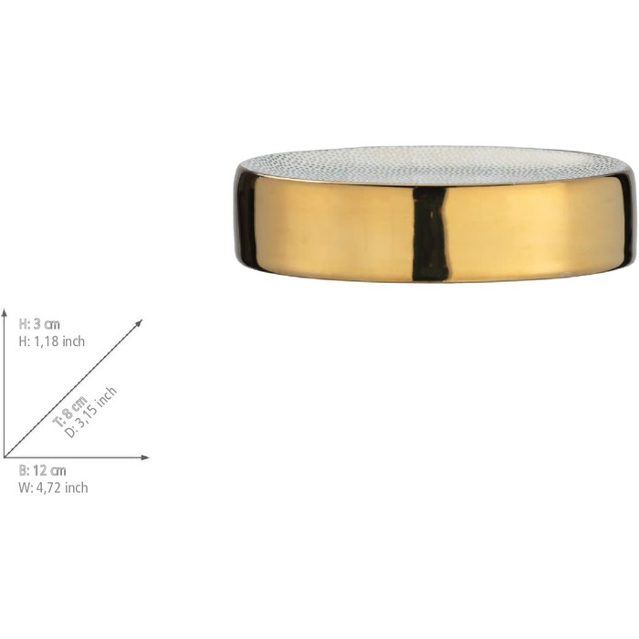 Підставка для мила WENKO Nuria, керамічна мильниця для зберігання мила преміум-якості, 12 x 3 x 8 см (золотий/білий)