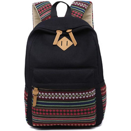 Жіночий/Дівчачий Рюкзак у Стилі Vintage з Смугами. Чорний рюкзак для підлітка, дівчини, студентки. З канвасу.