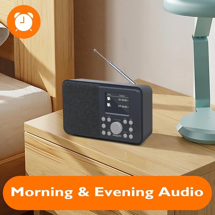 Портативне цифрове радіо MD3 DAB/DAB+/FM з Bluetooth, динаміком та навушниками, 40 станцій, будильник, годинник, таймер, кольоровий дисплей, батарея та мережа (темно-сірий)