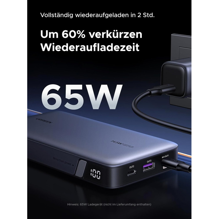 Power Bank UGREEN Nexode 145W 25000mAh з 3 USB-C портами та цифровим дисплеєм. Сумісний з MacBook, iPhone, Galaxy, Dell