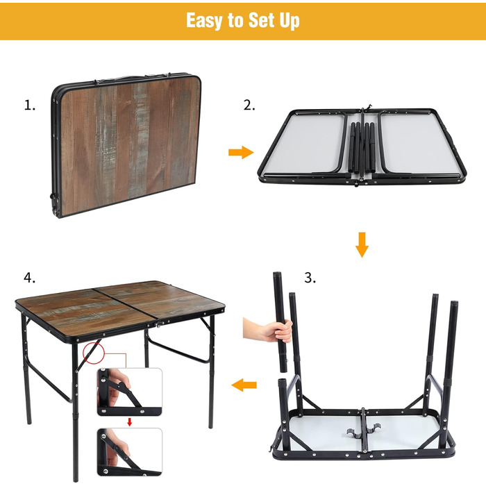 REDCAMP Складний столик з регулюванням висоти, легкий портативний туристичний столик 60x40 см (4 положення) з сітчатим шаром, для дому та відпочинку на природі, балкону, ринку, кухні, темно-коричневий (декор під дерево, 90x60 см (2 положення))