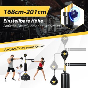 GYMAX Box Speed Trainer: регульована Standboxsack з 2 рефлекс-м'ячами та 360° поворотним кріпленням, заповнюється піском/водою, для боксу, муай-тай, MMA (дорослих та підлітків)