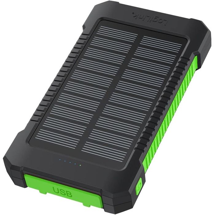 Портативний зарядний пристрій Solar Powerbank 8000 mAh з ліхтариком, чорно-оранжевий, одночасна зарядка 2 пристроїв (2x USB Type-A)