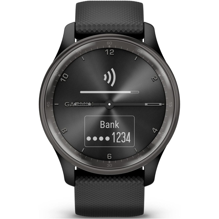 Розумний годинник Garmin vívomove Trend – гібрид з аналоговими стрілками та сенсорним дисплеєм, фітнес-функції, аналіз сну, Garmin Pay, сповіщення, до 5 днів роботи від акумулятора (Чорний)