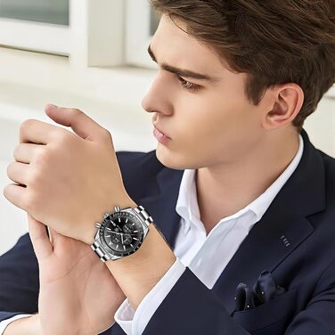 Чоловічий годинник BENYAR з хронографом, кварцовий, водостійкий 30M, з датою, для активного відпочинку, спортивний, шкіряний (чорний)