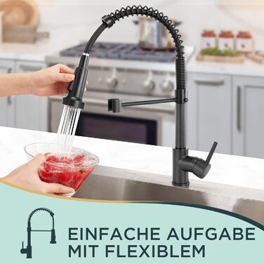 Кран кухонний FORIOUS з високим виливом, душовий набір, змішувач для мийки, кухонні крани, поворотний на 360°, 2 режими розпилення, нержавіюча сталь, матовий чорний