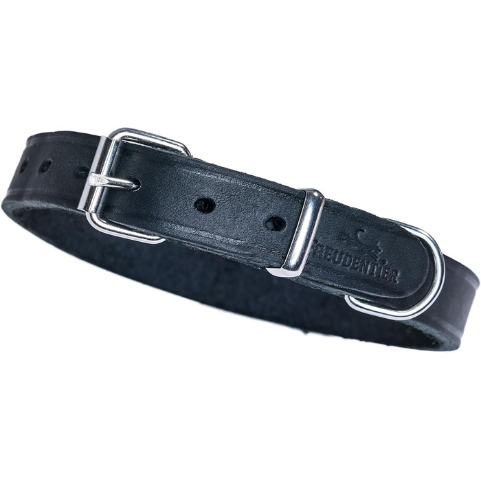 Шкіряний нашийник для собак Freudentier Alsterufer - ручної роботи, сертифікована жирова шкіра, Midnight, 29-40,5 см