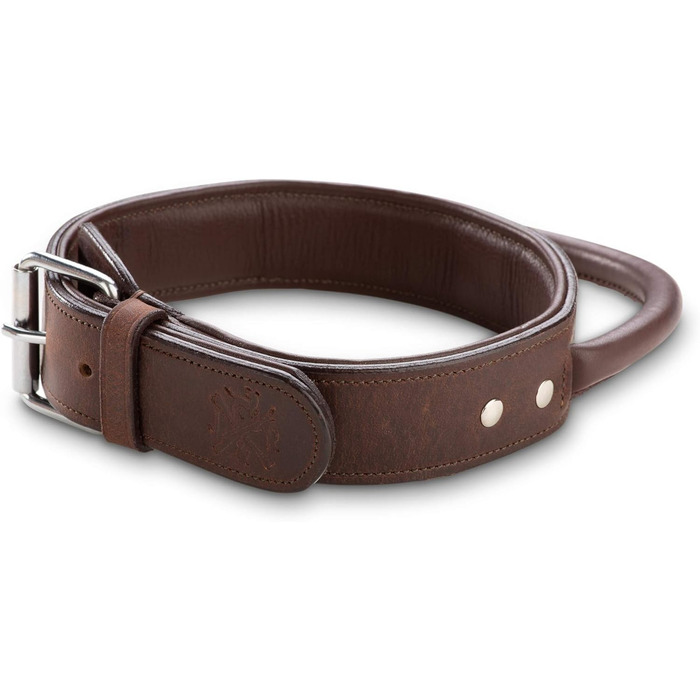 Преміум шкіряний нашийник для собак Джек Рассел з ручкою - надійний нашийник з натуральної шкіри для собак (L, 48.0-60.0 см)