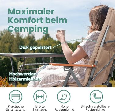 Крісло для кемпінгу Homecall, розкладне, 50 кг, висока спинка, люкс, 3 положення, з м'яким сидінням, для риболовлі, саду, балкону, автодому (Хакі)