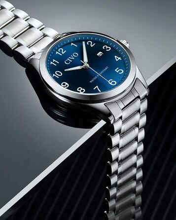 Годинник чоловічий CIVO з великими цифрами: аналоговий, водостійкий, з датою, світиться, для людей з поганим зором – подарунок для чоловіка (сріблястий)