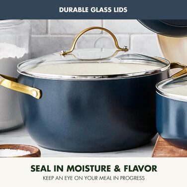 GreenPan Reserve Hard Anodized Healthy Ceramic Nonstick 10 Piece Cookware Pots and Pans Set, Gold Handle, PFAS-Free, Dishwasher Safe, Oven Safe, Twilight Blue (Klein Blau)