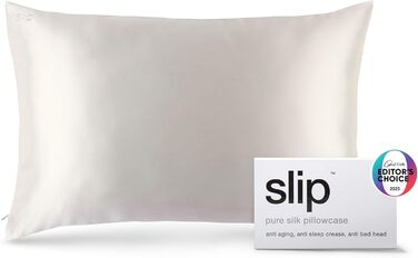 SLIP 22 Momme Silk Pillowcase in 51 x 76cm - made of 100% Mulberry Silk, with zipper closure, breathable, ideal for allergy sufferers, White