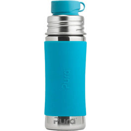Pura Sport vacuum-insulated 650 ml stainless steel water bottle with silicone sports flip-top lid and sleeve (plastic-free, non-toxic certified, BPA-free) (Aqua)