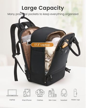 LOVEVOOK Рюкзак для ручної поклажі, жіночий, 15.6-17.3 дюйми, чорний. Водонепроникний рюкзак для подорожей, бізнесу, відпочинку. Carry-on, Cabin Luggage.