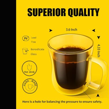 Набір склянок для еспресо та кави 2 шт., подвійні стінки, ізольовані, 250 мл/350 мл