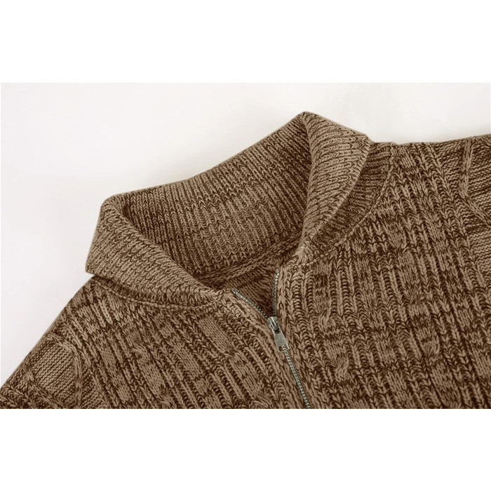 Чоловічий в'язаний кардиган Runcati з довгим рукавом, коміром та замком, з косими візерунками, для сорочок та футболок, XL, коричневий