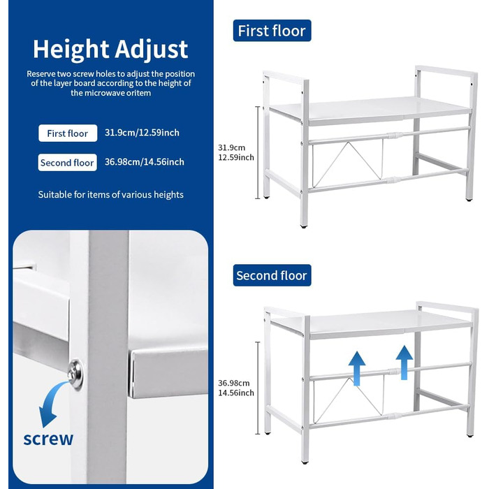 Решітка для мікрохвильової печі UBRAVOO регульована з гачками, 100 кг, органайзер для кухні (білий)
