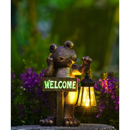 Goodeco Solar Garden Frog Decoration Stand with Welcome Sign - Outdoor Decoration for Terrace, Balcony, Yard, Lawn - Unique Housewarming Gift for Grandma and Grandpa, Gardening Enthusiast, Copper