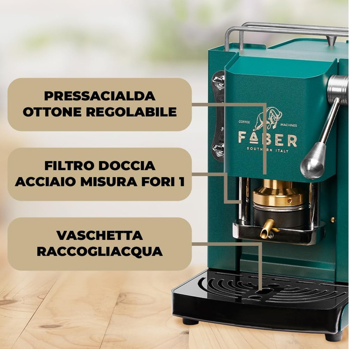Кавова машина FABER Pro Mini Deluxe для ESE-подів 44 мм, хром, латунний прес, British Green