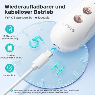 COSLUS C43 Професійний електричний набір для манікюру та педикюру: для догляду за нігтями рук та ніг, видалення кутикули, 5 швидкостей, білий