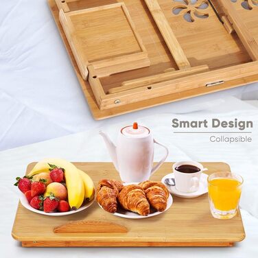 Стіл для ноутбука на ліжко, бамбуковий, регульований, з ящиком. Стіл для читання, сніданку, малювання та їжі