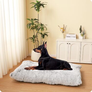 Dog Bed, Fluffy Dog Mats, Longer Plush Dog Cushion, Washable, Non-Slip Bottom, 110 cm for Medium and Large Dogs (L 122 x W 74 x H 10 cm, Light Gray)