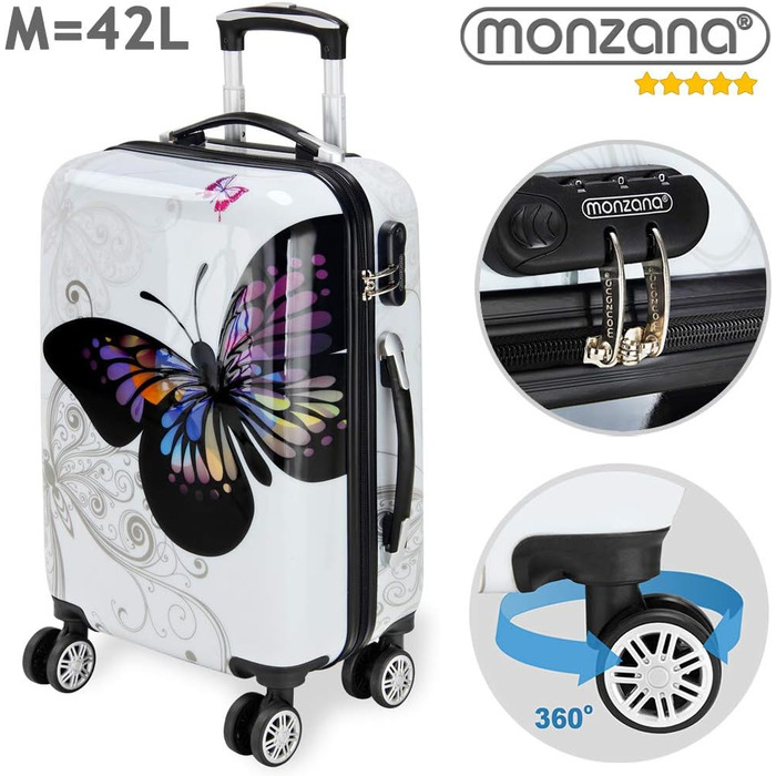 Валіза дорожня MONZANA® Butterfly XL, жорсткий корпус, ABS+PC, алюмінієва телескопічна ручка, подвійні гумові колеса, 42 л