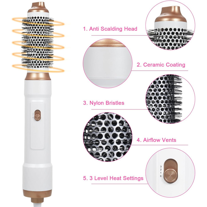 Набір аірстайлера 5 в 1: фен-щітка для волосся, об'єм, випрямлення, укладка