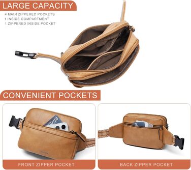 Women's Fanny Pack, Small Crossbody Bag for Women, PU Leather Theft-Proof Bag, Waterproof Waist Bag for Women for Outdoor Sports, Travel, Cycling (Brown 2)