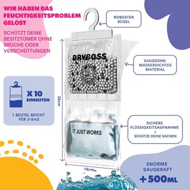 DRYBOSS Pack XL 230gr Closet Dehumidifier without Electricity | Moisture Bags with Closet Scent | Dehumidifier for Closet | Room Dehumidifier Hanging | Dehumidifier Bag Moisture Absorber (20)