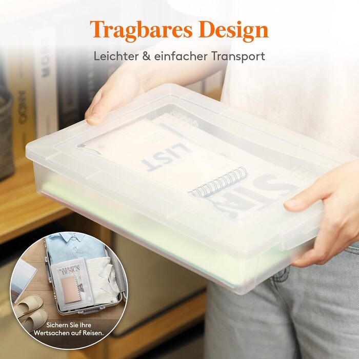 Lifewit 4 Pack 5L Storage Boxes with Lids, Plastic Boxes with Clip Closures, A4 Document Boxes, Transparent Organizers, Multi-Purpose Boxes for Crafts, Paper, Art Supplies, Building Blocks, Tools