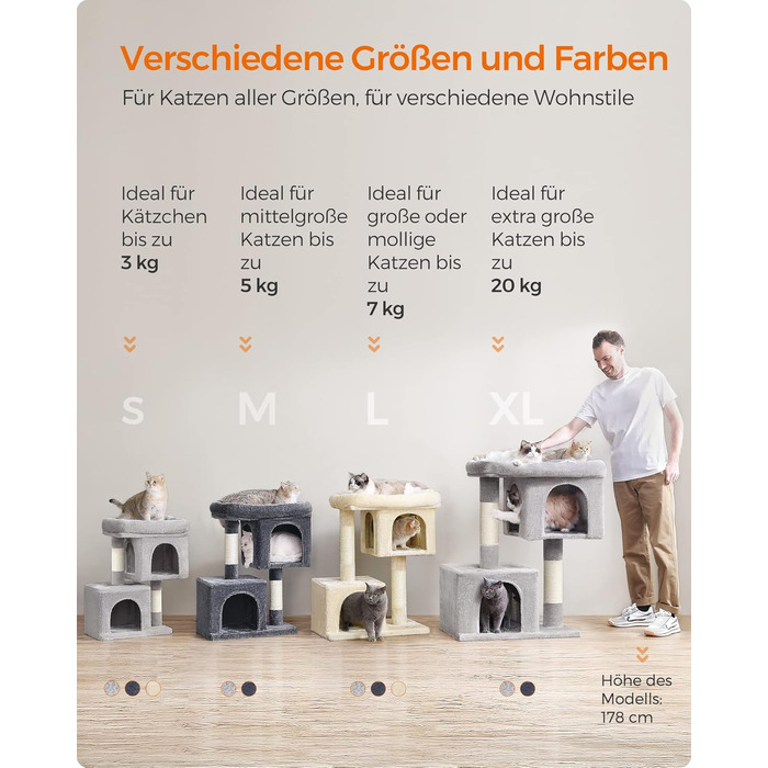 Драбина для котів Feandrea, 67 см, сірий, для кошенят до 3 кг, з великою платформою та сизалевими стовпами, PCT611W01