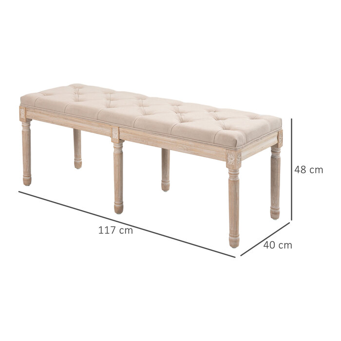 HOMCOM Upholstered Bench Vintage 117x40x48cm Ottoman Bench Bed Bench Bedroom Bench with Buttons Linen Look up to 120kg Beige