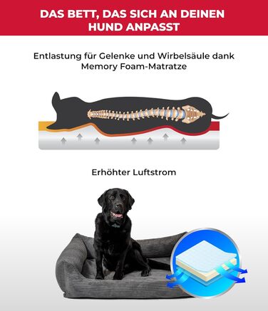 Ортопедичне ліжко для собак HS-Hundebett® Deluxe Cord, 70x90 см, зелене, великі породи, зручне, знімний чохол, миється, антиковзаюче покриття, з Німеччини