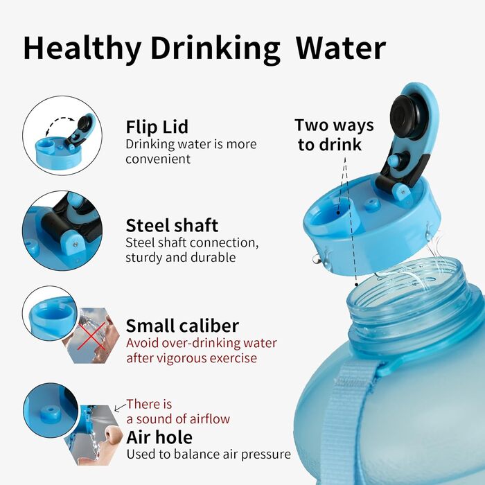 TOOFEEL Water Bottle 2L - 2 Liter Water Bottle BPA Free, Large Bottle, Reusable Sport Water Bottle with Marked Measurements, Gym Water Bottle - (Matte Light Blue, 2200 ml)