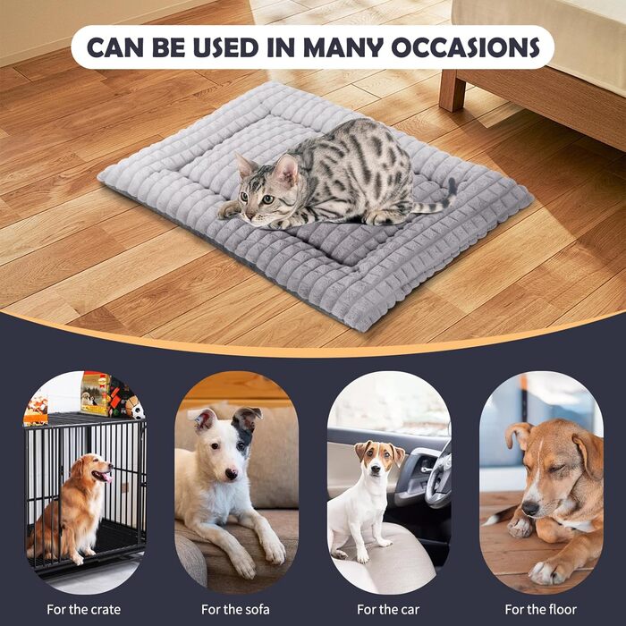 IEUUMLER Dog Bed Washable Dog Mat, Fluffy Soft and Warm Dog Blanket for Travel, Cat Cushion for Large and Small Dogs or Cats FC014 (Gray, 106 * 71cm) (XXL(121*76cm), Gray)