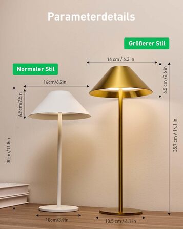 LED-лампа настільна бездротова золота, 2 шт. - акумулятор, USB, сенсорне керування, IP54, для дому та вулиці