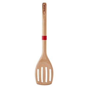 Лопатка кухонна Tefal Ingenio K23033 дерев'яна з прорізами, чорно-червона, нержавіюча сталь, 33.86 x 9.2 x 7 см, для посудомийної машини