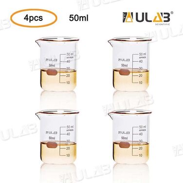 4 Pieces Berker Glass 50ml, Borosilicate Glass Beakers with Graduations, Beaker Set for Laboratory, Kitchen, School, UBG1019