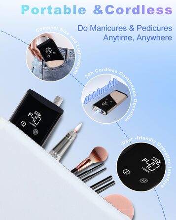 Професійний фрезер для нігтів ENGERWALL M95G: 40000 об/хв, акумулятор 24 год, бездротовий, з LCD, для гелю та акрилу