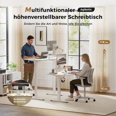 Електричний регульований стіл Agilestic з підсвічуванням, USB-портом та мобільним кріпленням для монітора, 120 x 80 см (Білий)