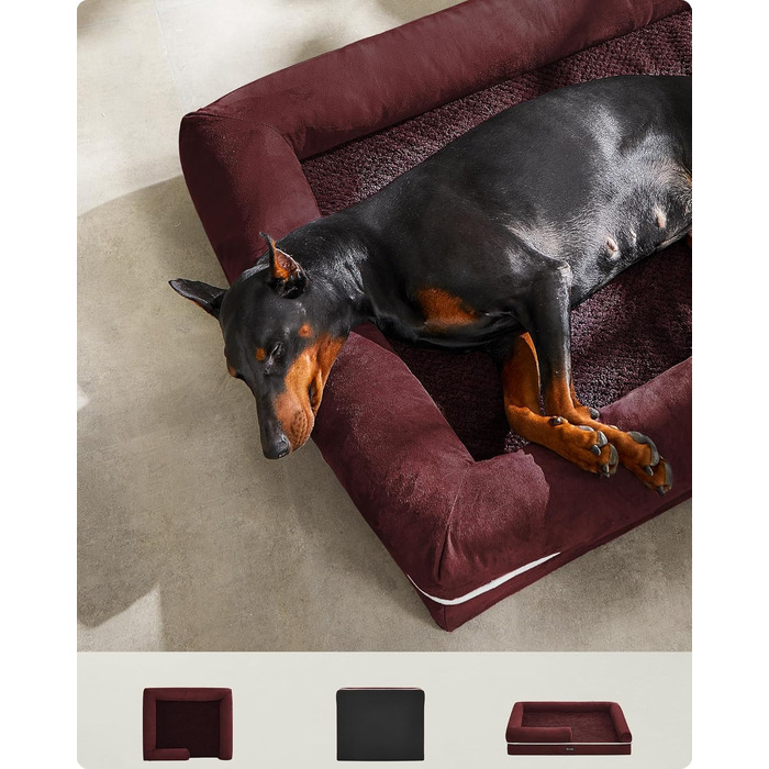 Feandrea Orthopedic Dog Bed, Dog Cushion, Dog Basket, Soft Padding, Dog Sofa, Raised Edges, Removable and Washable Cover, 91 x 71 x 20 cm, Non-Slip Bottom, PGW076G01 (L 120 x W 85 x H 20 cm, Berry Red)