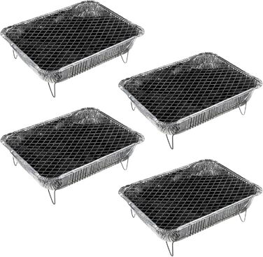 4x Aluminum Complete Disposable Grill with Charcoal and Igniter - Aluminum Picnic BBQ Camping Disposable Grill One-Time Grill Picnic Grill